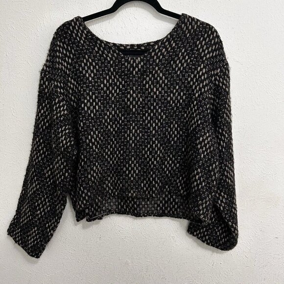 Teri Inman Handwoven Hand Comb Knitted Crop Sweater Black Gray Intricate Woven M - Picture 1 of 7